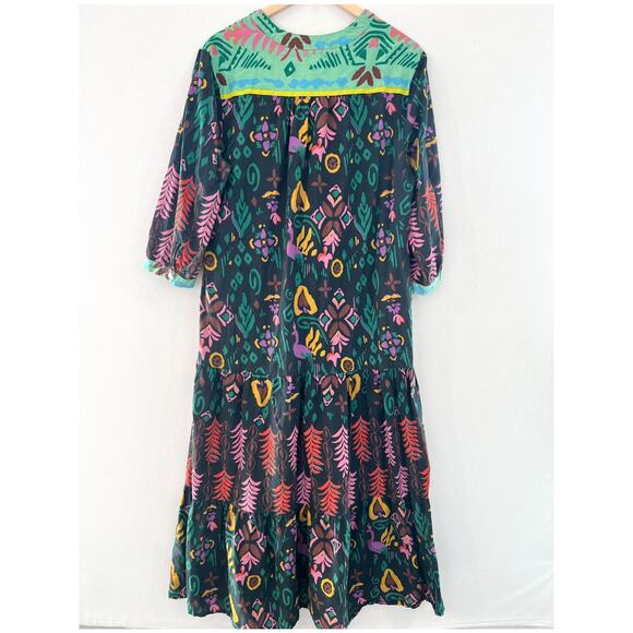 Be Boho Printed Maxi Dress Womens Medium Cotton Tiered Dress Indie Button Front - Picture 4 of 6